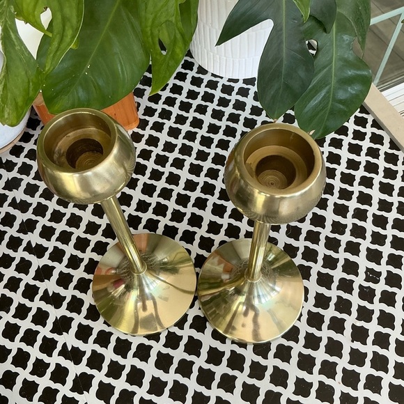 Threshold 11’ Brass Gold Tone Candle Holder Chalice Cup MCM Style - Picture 8 of 11